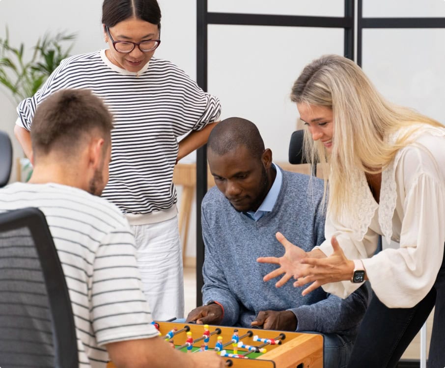 team playing fooseball